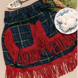 La Veste Fringe Apron Tartan Plaid Gingerbread Cottagecore Kitchen Christmas New